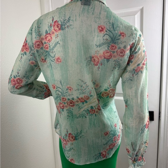 Stuffed shirt Vintage 60s 70s Sheer Shirt Floral Blouse.Size 11/32. A41 - Picture 11 of 15